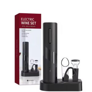 Wine Accessories 5 in 1 Rechargeable Electric Wine Bottle Opener Corkscrew Kit Set With Base + Free Beer Opener
